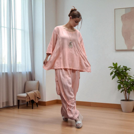 Shirt -tuniek -abrikoos -100% cotton A-lijn