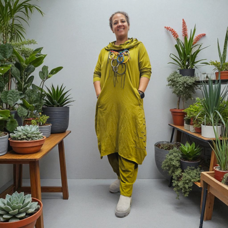 Aparte jurk olijfgroen met inknipsels en kol