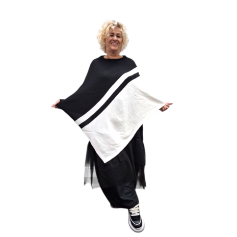 Poncho Warmy Streep zwart-wit