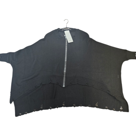 Ruim vallend vest Bella zwart met grote rits