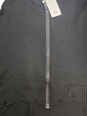 Ruim vallend vest Bella zwart met grote rits