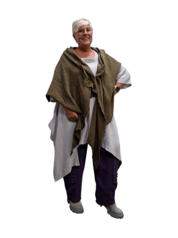 Omslagdoek grote armygroen mousseline stof