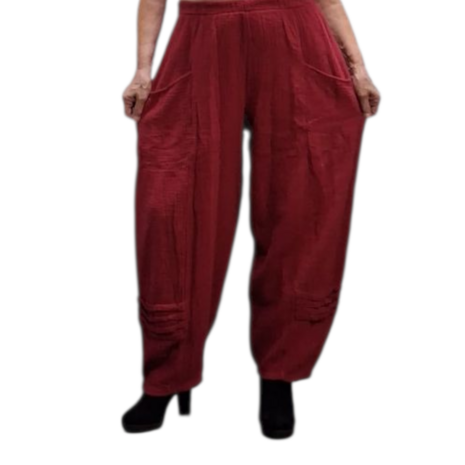 Broek rekbare taille rood mousseline stof