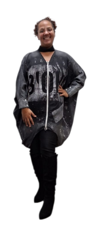 Blouse zwart/grijs print