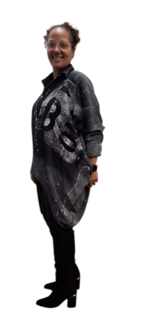 Blouse zwart/grijs print