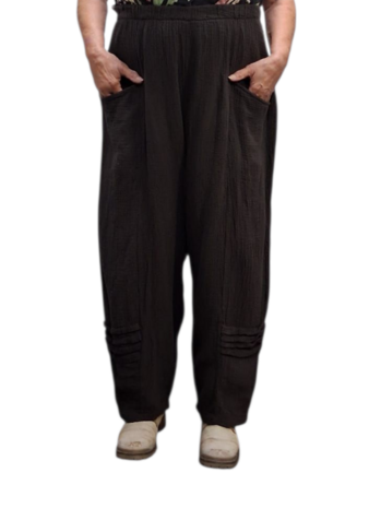 Broek rekbare taille donker bruin mousseline stof