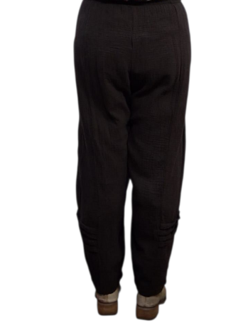Broek rekbare taille donker bruin mousseline stof