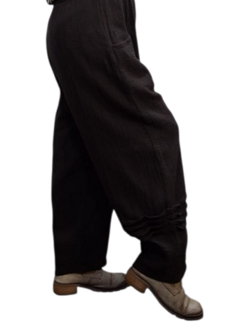 Broek rekbare taille donker bruin mousseline stof
