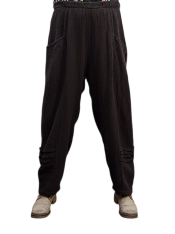 Broek rekbare taille donker bruin mousseline stof