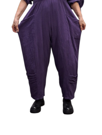 Broek rekbare taille purple mousseline stof