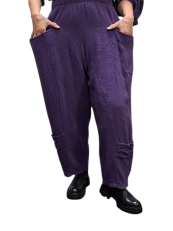 Broek rekbare taille purple mousseline stof