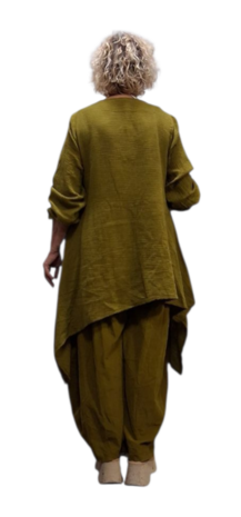 Tuniek asymmetrisch grote A-lijn olijfgroen mousseline stof