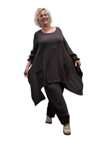 Tuniek asymmetrisch donker bruin mousseline stof