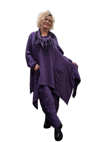 Tuniek grote A-lijn purple mousseline stof asymmetrisch 