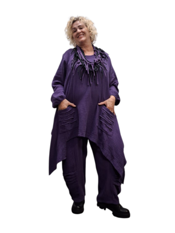 Tuniek grote A-lijn purple mousseline stof asymmetrisch 
