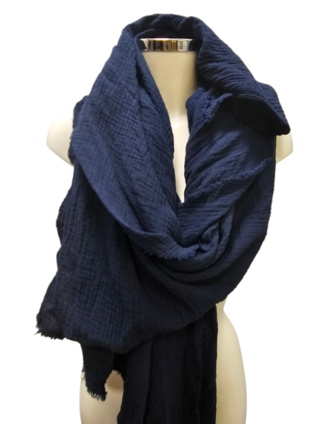 Omslagdoek grote sjaal donker blauw mousseline stof