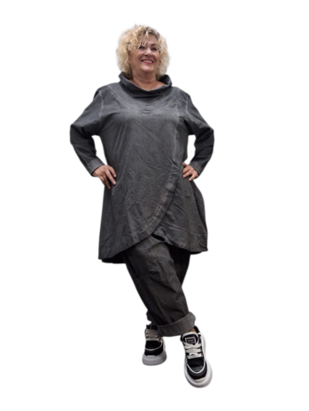 Tuniek antraciet met grote kolkraag stonewashed