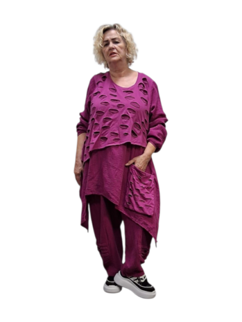 Tuniek mousseline stof asymmetrisch paars tweelaags