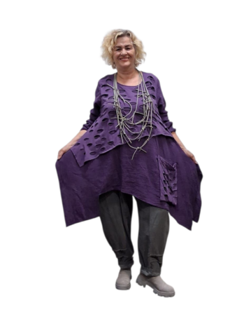 Tuniek mousseline stof asymmetrisch purple tweelaags