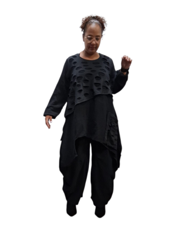 Tuniek mousseline stof asymmetrisch zwart tweelaags