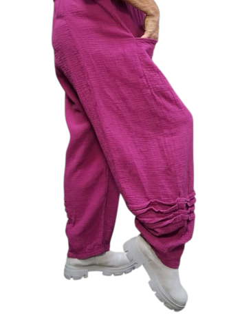 Broek rekbare taille paars mousseline stof