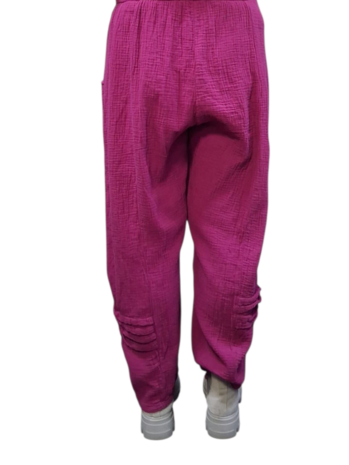 Broek rekbare taille paars mousseline stof