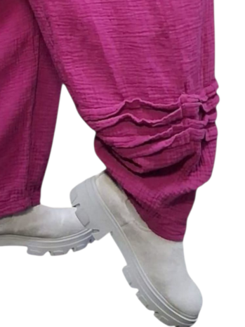 Broek rekbare taille paars mousseline stof