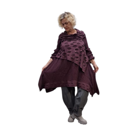 Aparte-tuniek aubergine gedeeltelijke tweelaags mousseline stof 
