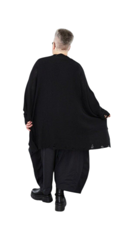 Ruim vallend vest Bella zwart met grote rits