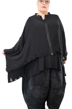 Ruim vallend vest Bella zwart met grote rits