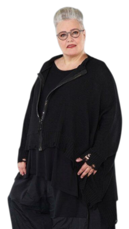 Ruim vallend vest Bella zwart met grote rits