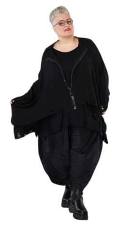 Ruim vallend vest Bella zwart met grote rits