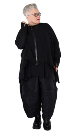 Ruim vallend vest Bella zwart met grote rits