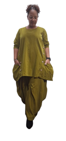Leuke tuniek met knopen groen corduroy
