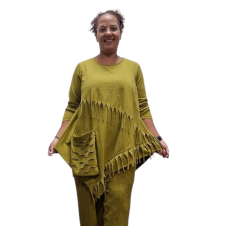 Aparte-tuniek groen met franjes