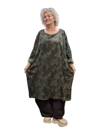 Jurk / lange tuniek groen met print corduroy
