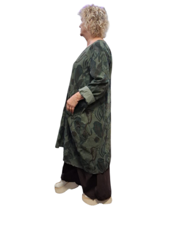 Jurk / lange tuniek groen met print corduroy