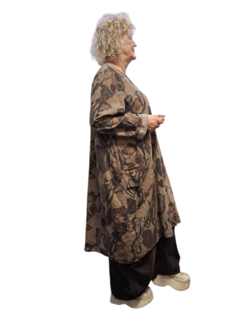 Jurk / lange tuniek taupe met print corduroy