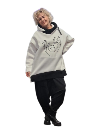 Sweater met capuchon wit zwart 