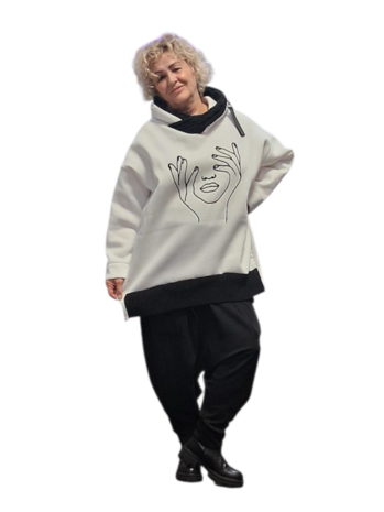 Sweater met capuchon wit zwart 