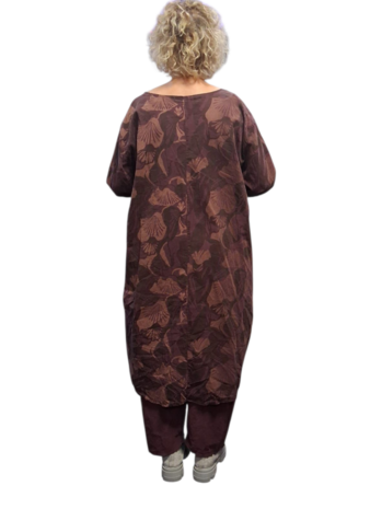 Jurk / lange tuniek aubergine met print corduroy