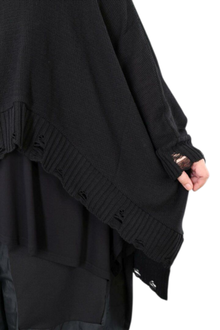 Ruim vallend vest Bella zwart met grote rits