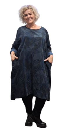 Jurk / lange tuniek  blauw met print corduroy