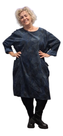 Jurk / lange tuniek  blauw met print corduroy