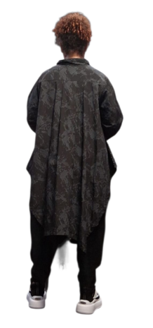 Lange blouse zwart met tule inzet in zoom 