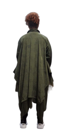 Lange blouse groen met tule inzet in zoom 