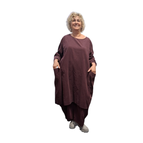 Jurk / lange tuniek aubergine corduroy