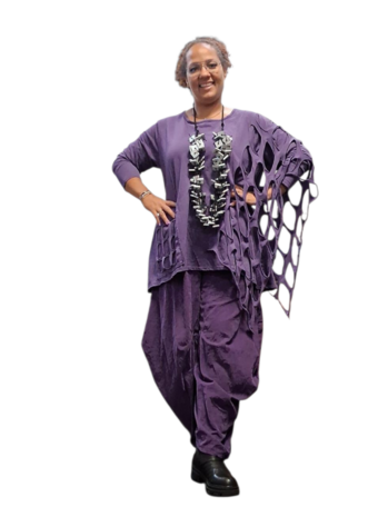 Aparte-tuniek purple gedeeltelijke tweelaagse open patroon