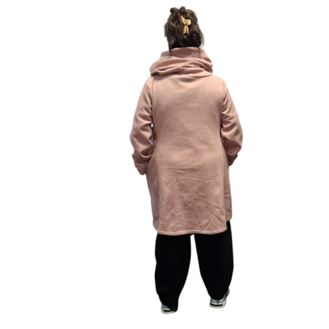 Korte tussenjas roze met capuchon ribfluweel/corduroy