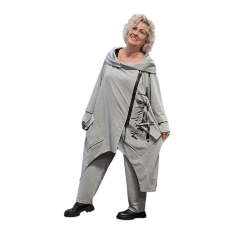 Ruime lange sweater met broek grijs